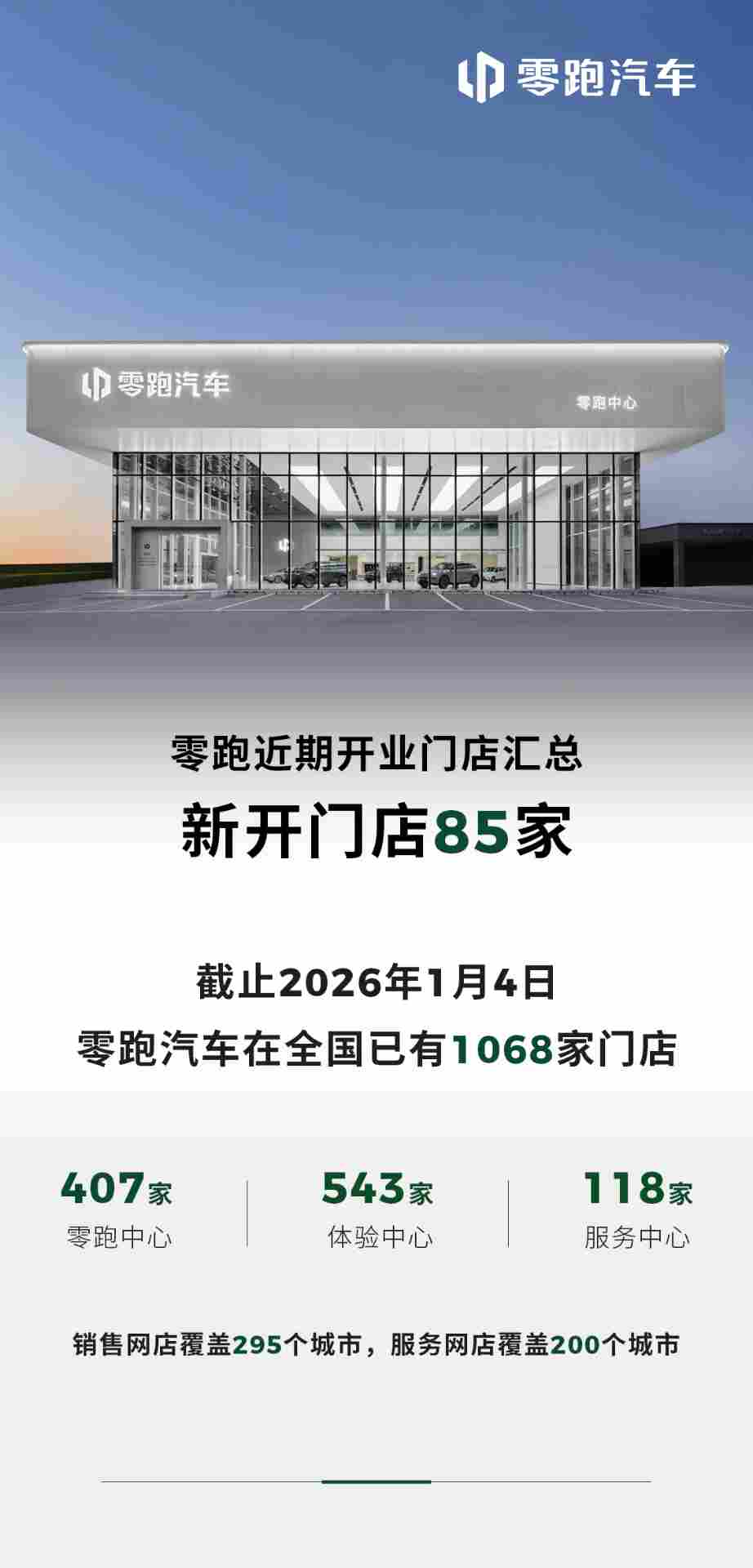 门店总量已达1068家，零跑汽车加速冲刺2026百万年销目标